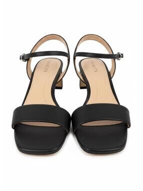 Talbots Black Leather Ankle Strap Block Heel Sandals
